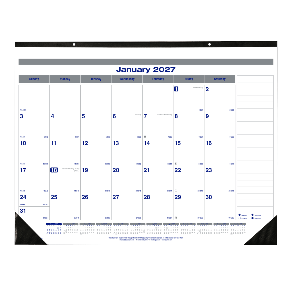 2027 Blueline Net Zero Carbon Monthly Desk Pad Calendar, 22in x 17in, 100% Recycled, Blue/White, January To December, C177847, Total Qty 1 MPN:C177847-27