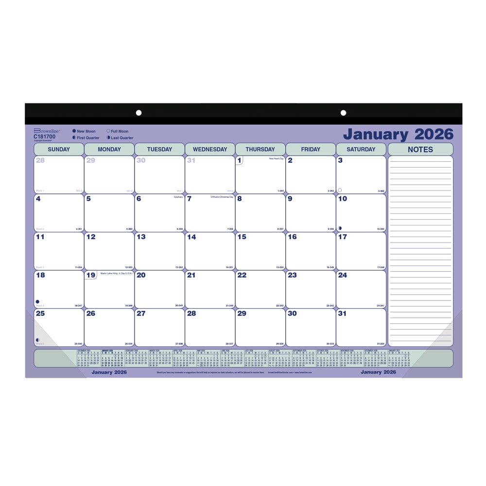 2026 Brownline Monthly Desk Pad Calendar, 17-3/4in x 10-7/8in, Blue/White, January To December, C181700 MPN:C181700-26