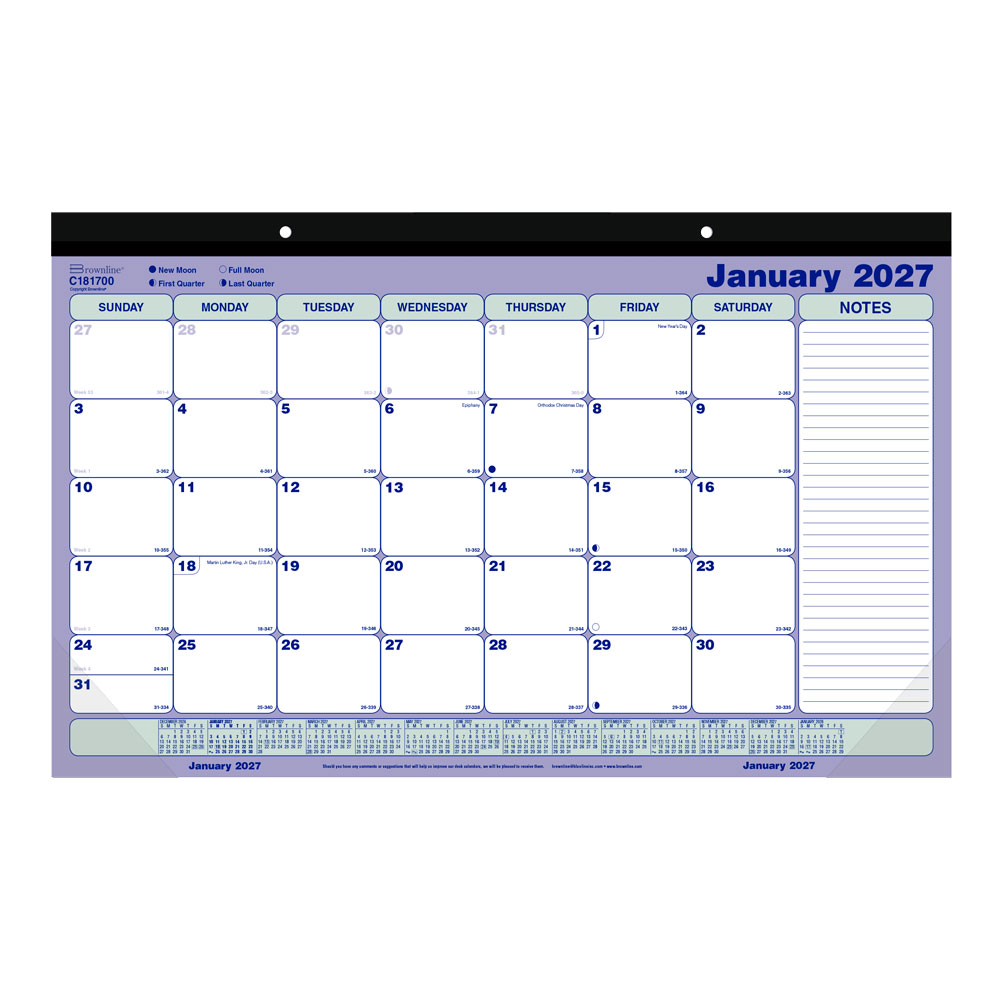 2027 Brownline Monthly Desk Pad Calendar, 17-3/4in x 10-7/8in, Blue/White, January To December, C181700, Total Qty 1 MPN:C181700-27