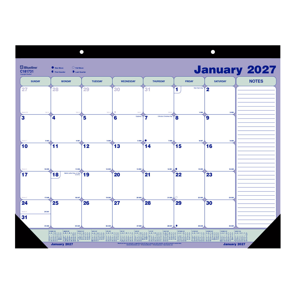 2027 Blueline Monthly Desk Pad Calendar, 21-1/4in x 16in, Blue/White, January To December, C181731, Total Qty 1 MPN:C181731-27