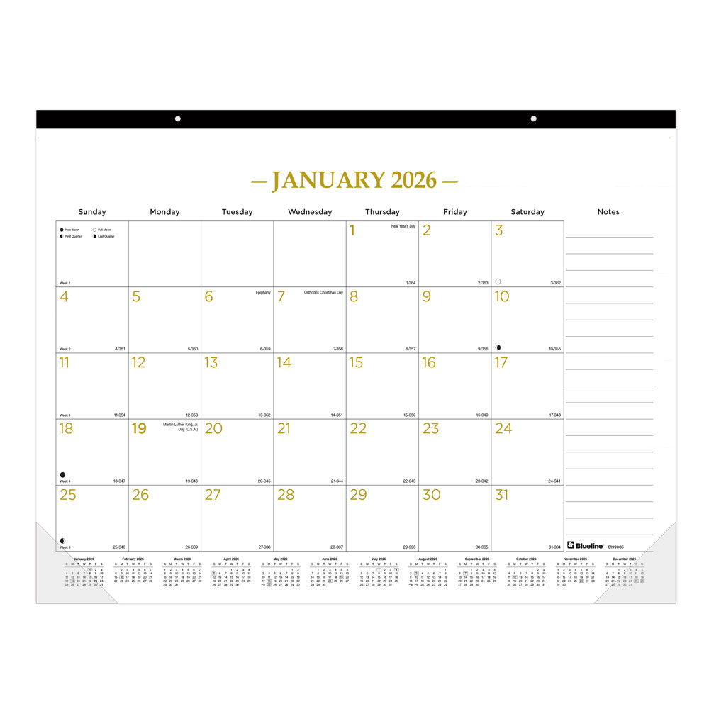 2026 Blueline Classic Gold Monthly Desk Pad Calendar, 22in x 17in, Gold/White, January To December, C199003 MPN:C199003-26