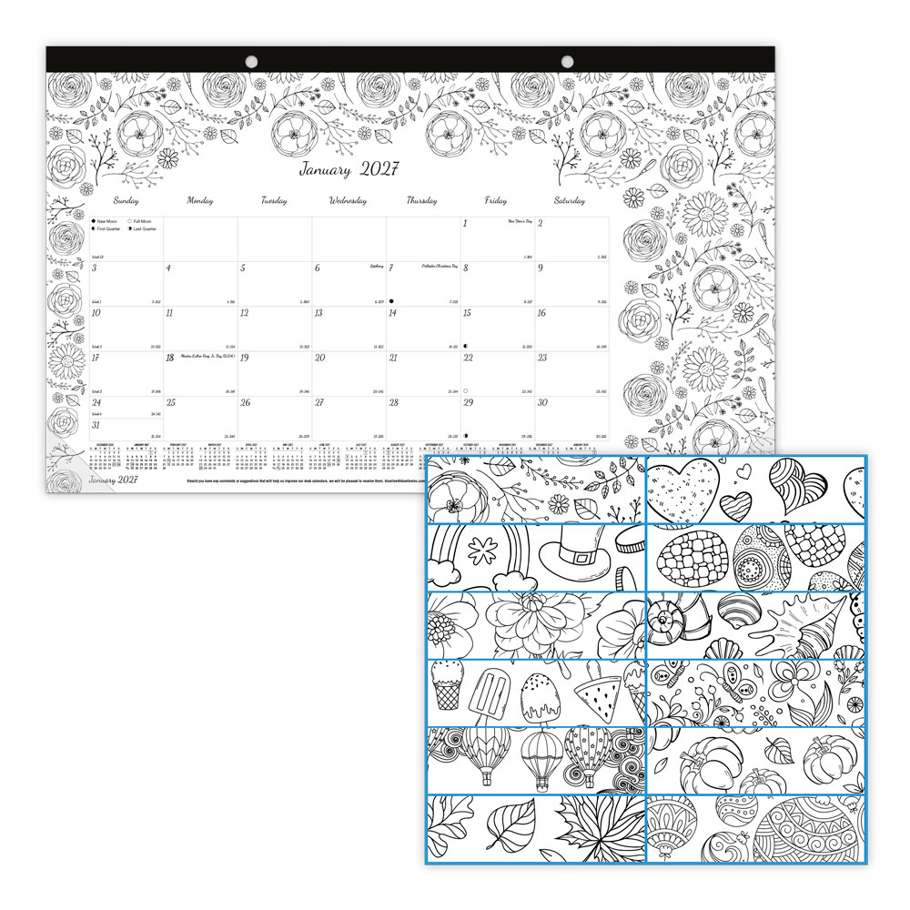 2027 Blueline DoodlePlan Monthly Desk Pad Coloring Calendar, 17-3/4in x 10-7/8in, January To December, C2917001, Total Qty 1 MPN:C2917001-27
