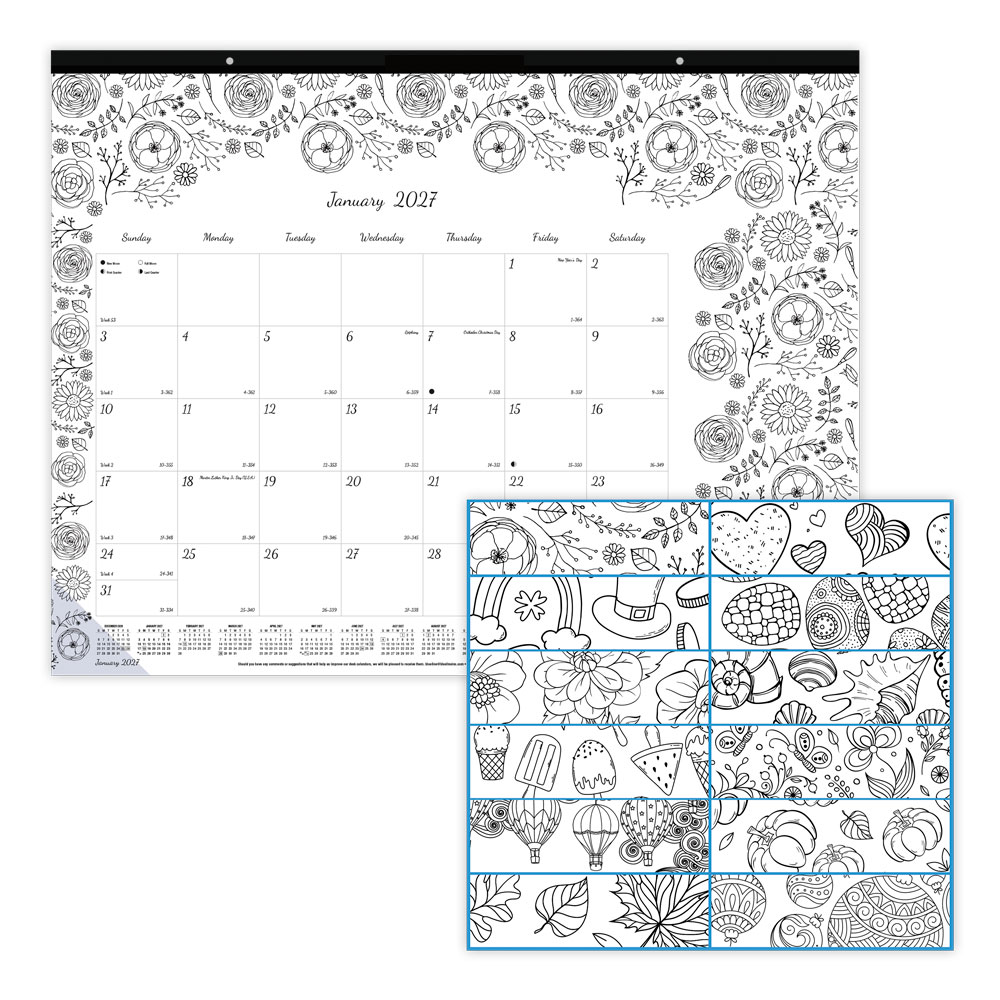2027 Blueline DoodlePlan Monthly Desk Pad Coloring Calendar, 22in x 17in, January To December, C2917311, Total Qty 1 MPN:C2917311-27