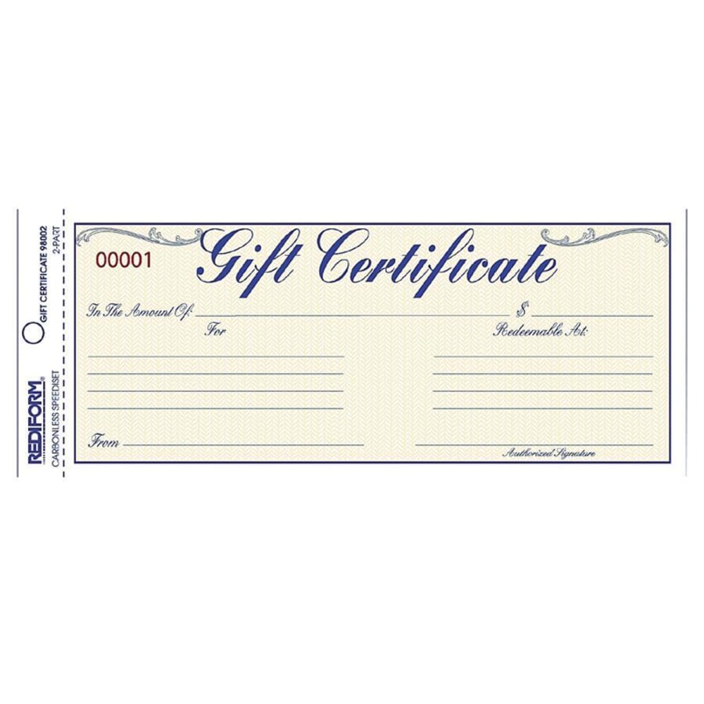 Rediform Gift Certificates with Envelopes - 8.5in x 3.7in - Blue - 25 / Pack (Min Order Qty 7) MPN:98002