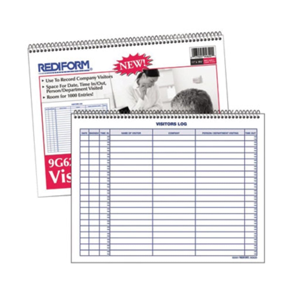 Rediform Visitors Log Book, Letter Size (8 1/2in x 11in), 50 Sheets, 50% Recycled, Blue MPN:9G620