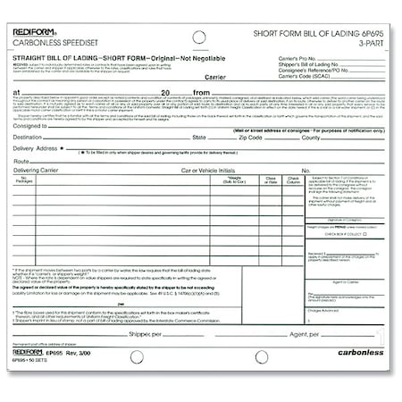 Bill of Lading Form, 3-Part, PK50 MPN:6P695