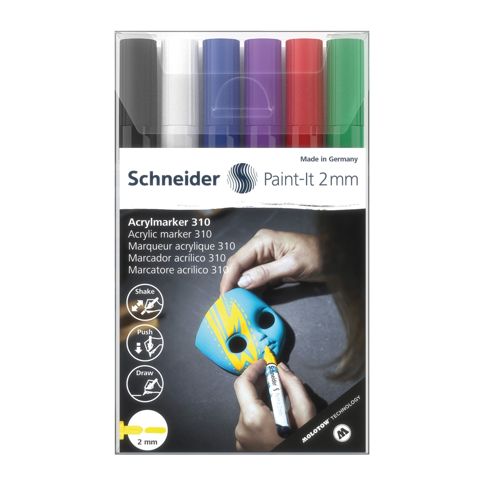 Schneider Paint-It 310 Acrylic Markers, 2 mm Bullet Tip, Assorted Ink Colors, Pack Of 6 Markers MPN:PSY120195