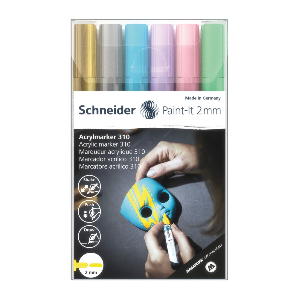 Schneider Paint-It 310 Acrylic Markers, 2 mm Bullet Tip, Assorted Pastel Ink Colors, Pack Of 6 Markers MPN:PSY120196