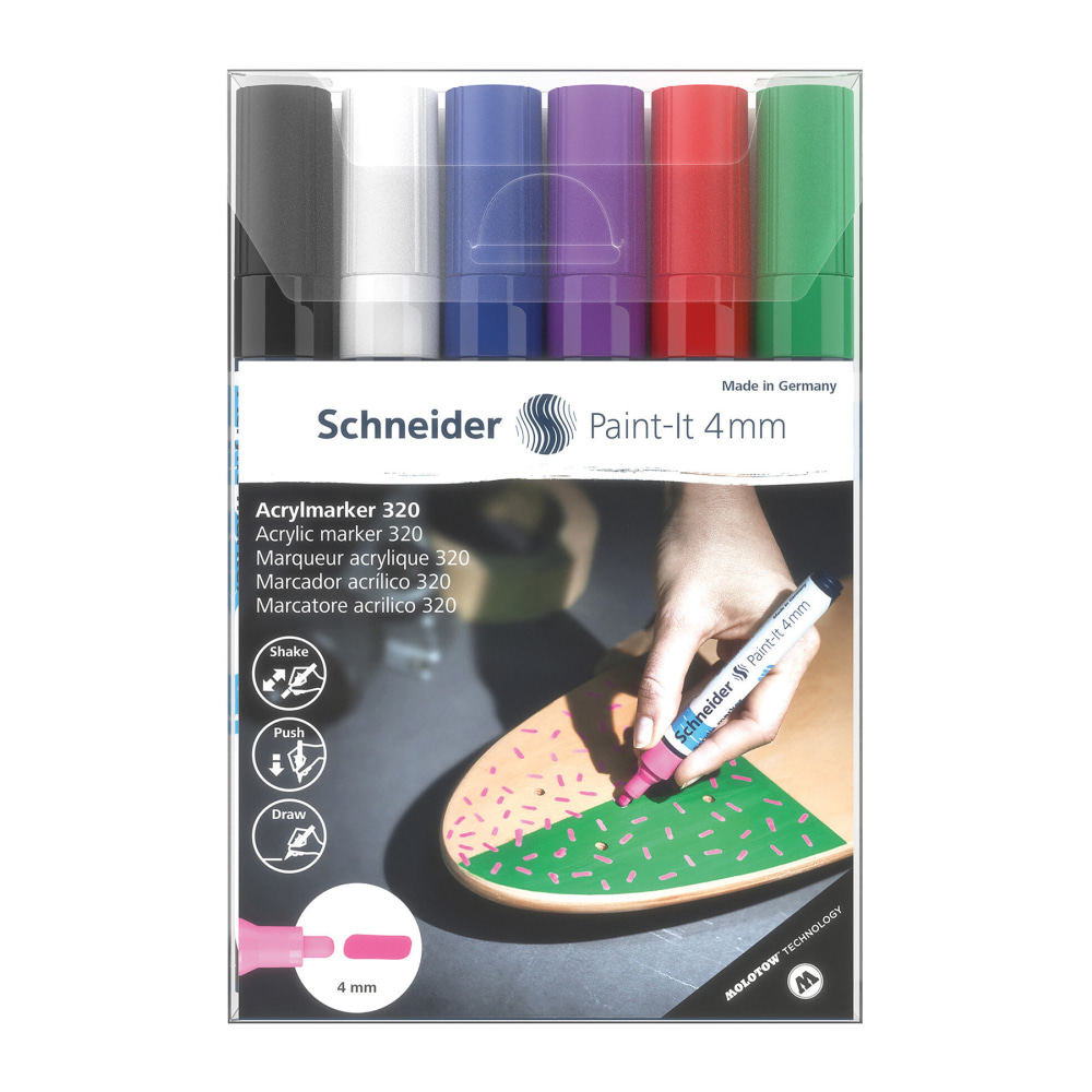 Schneider Paint-It 320 Acrylic Markers, 4 mm Bullet Tip, Assorted Pastel Ink Colors, Pack Of 6 Markers MPN:PSY120295