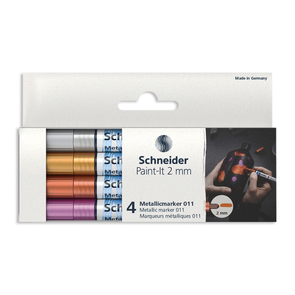 Schneider Paint-It 011 Metallic Markers, 0.8 mm Fine Tip, Assorted Ink Colors, Set 1, Pack of 4 Markers MPN:PSYML01111501