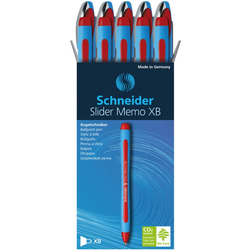 Schneider Slider Memo XB Ballpoint Pens, Extra Bold Point, 1.4 mm, Blue/Red Barrel, Red Ink, Box Of 10 (Min Order Qty 2) MPN:150202