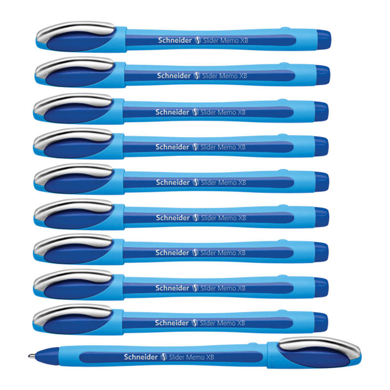 Schneider Slider Memo XB Ballpoint Pens, Box Of 10, Extra Broad Point, 1.4 mm, Light Blue Barrel, Blue Ink (Min Order Qty 3) MPN:150203