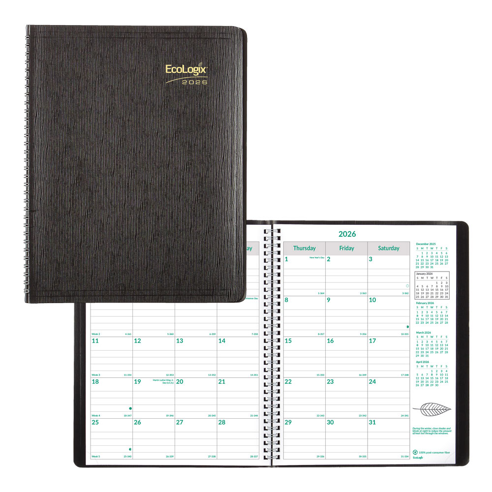 2025-2027 Brownline 14-Month EcoLogix Monthly Planner, 11in x 8-1/2in, 100% Recycled, Black, December 2025 To January 2027, CB435W.BLK MPN:CB435W.BLK-26