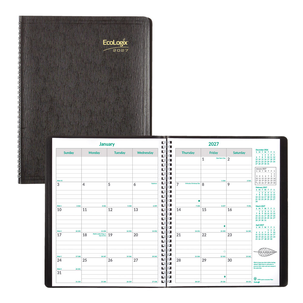 2026-2028 Brownline 14-Month EcoLogix Monthly Planner, 11in x 8-1/2in, 100% Recycled, Black, December 2026 To January 2028, CB435W.BLK, Total Qty 1 MPN:CB435W.BLK-27