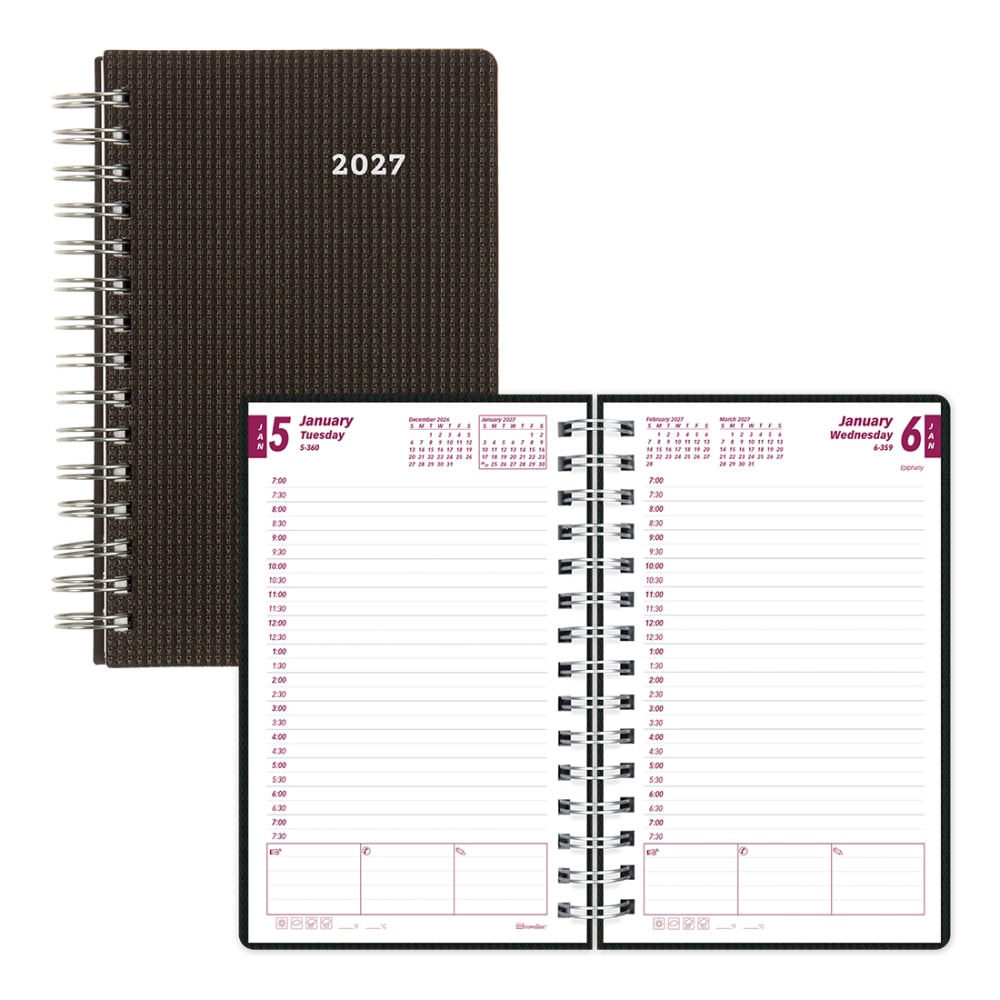 2027 Brownline DuraFlex Daily/Monthly Appointment Planner, 8in x 5in, 100% Recycled, Black, January To December, CB634V.BLK, Total Qty 1 MPN:CB634V.BLK-27