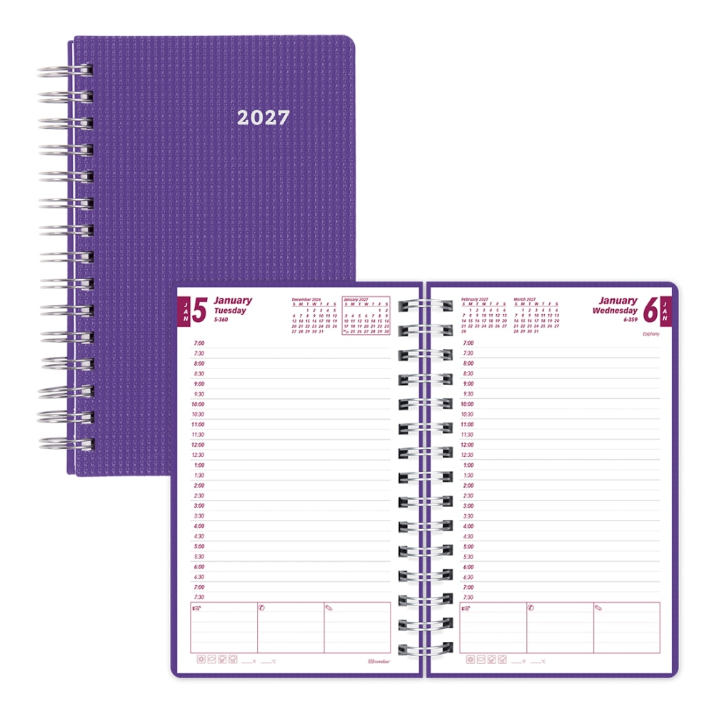 2027 Brownline DuraFlex Daily/Monthly Appointment Planner, 8in x 5in, 100% Recycled, Purple, January To December, CB634V.PUR, Total Qty 1 MPN:CB634V.PUR-27