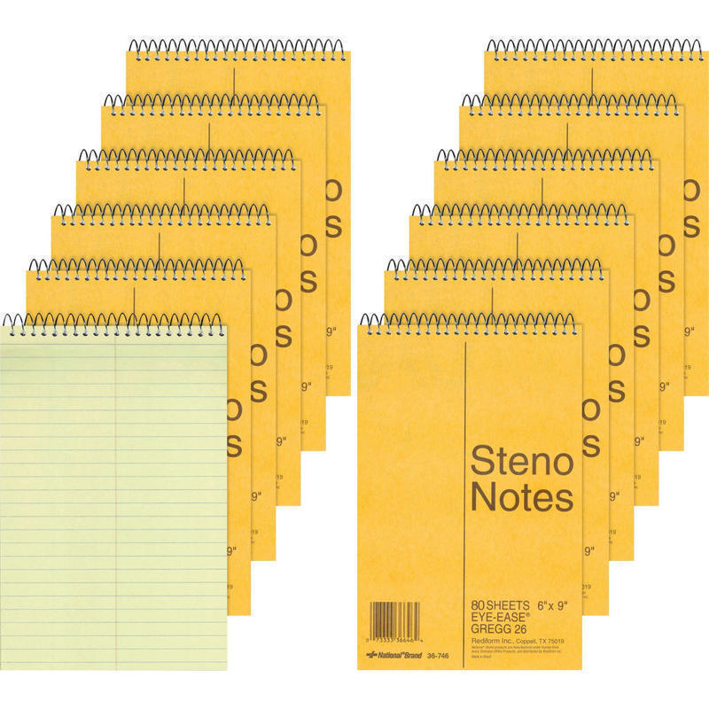 Rediform Steno Notebooks - 80 Sheets - Wire Bound - Gregg Ruled Margin - 16 lb Basis Weight - 6in x 9in - Green Paper - BrownBoard Cover - Hard Cover, Rigid - 12 / Pack (Min Order Qty 3) MPN:36746PK