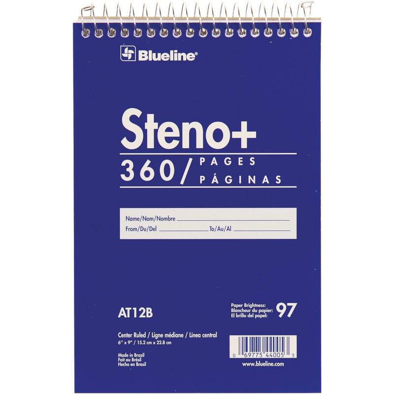 Blueline White Paper Wirebound Steno Pad - 180 Sheets - Wire Bound - Front Ruling Surface - 6in x 9in - White Paper - Cardboard Cover - Stiff-cover - 1Each (Min Order Qty 12) MPN:AT12B