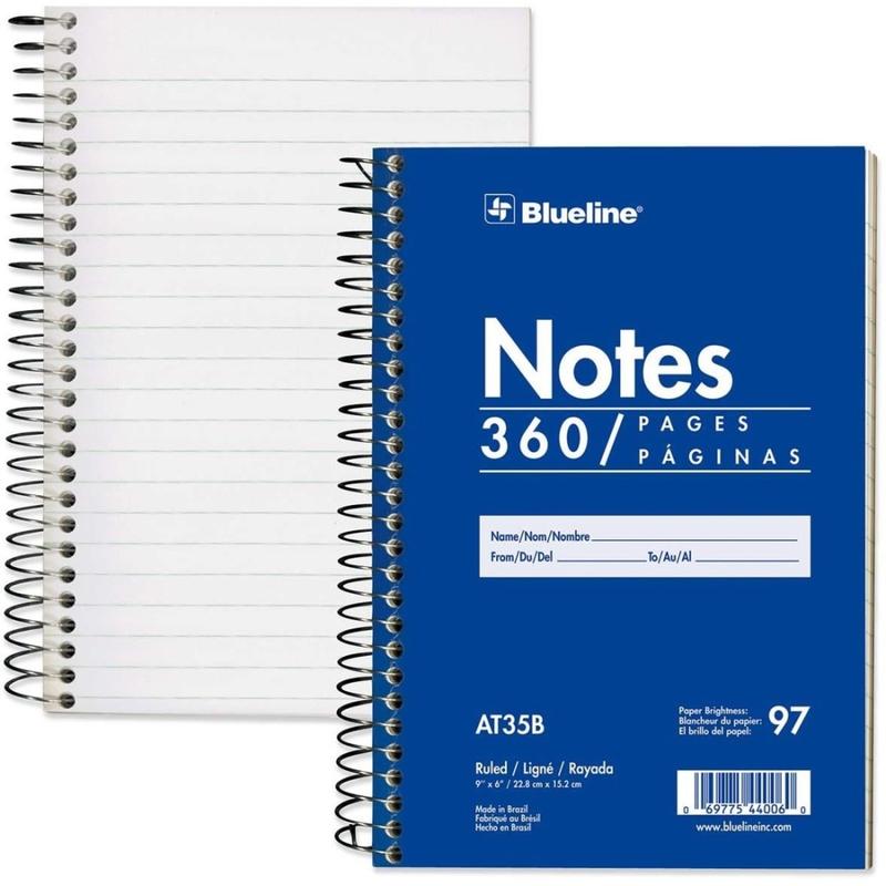 Blueline White Paper Wirebound Steno Pad - 360 Sheets - Spiral - Front Ruling Surface - 9in x 6in - White Paper - Blue Cover - Cardboard Cover - Flexible Cover - 1Each (Min Order Qty 12) MPN:AT35B