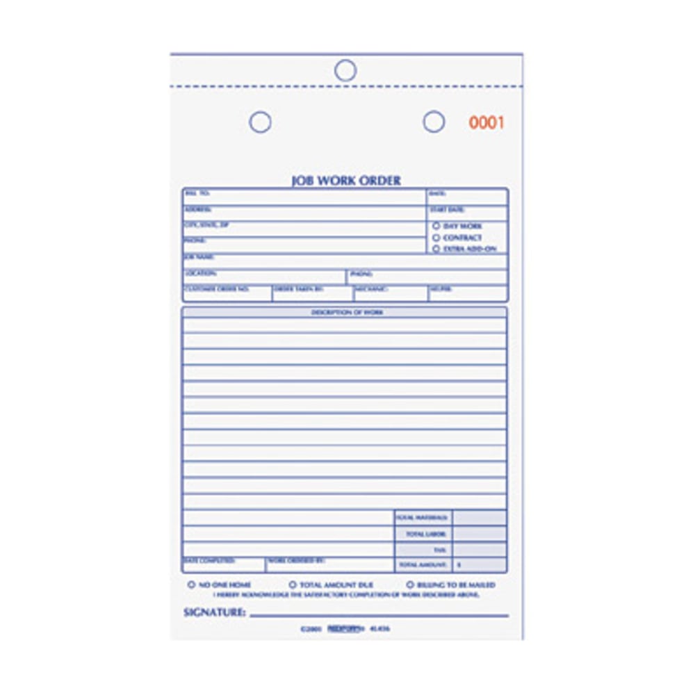 Rediform 2-Part Job Work Order Book, 2 Part, 5-1/2in x 8-1/2in, 50 Sheets, Blue/Red (Min Order Qty 7) MPN:4L456