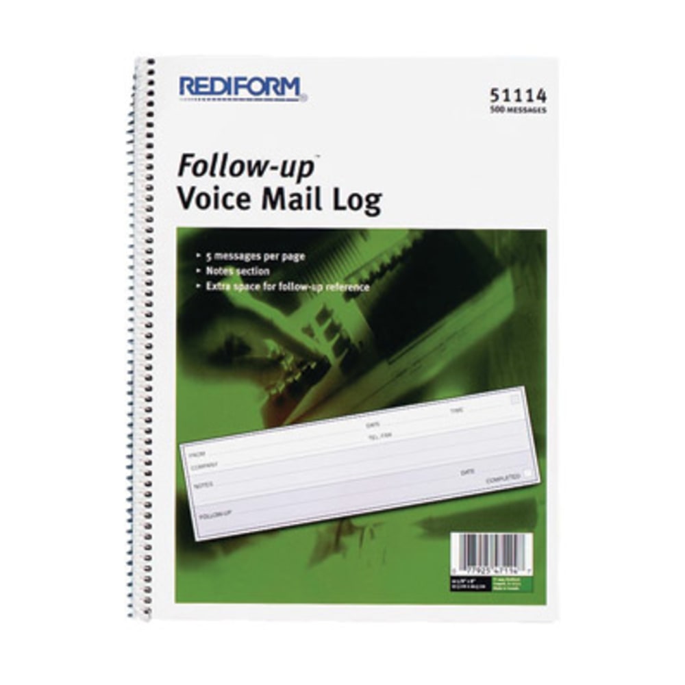 Rediform Follow-Up Voice Mail Log Book, 8in x 10 5/8in, 500 Sheets, 50% Recycled, Blue (Min Order Qty 10) MPN:51114