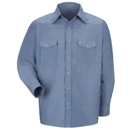 Men's Long Sleeve Western Shirt, Cotton/Polyester, Snap, 2 Pocket(s), Chambray Blue, L MPN:SC14LB RG L