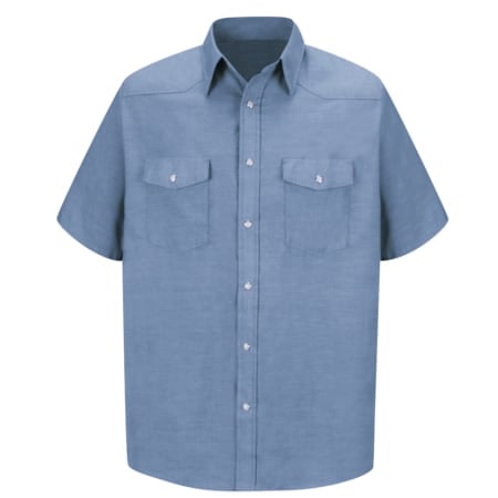 Men's Short Sleeve Western Shirt, Cotton/Polyester, Button Fronts, 2 Pocket(s), Light Blue, L MPN:SC24LB SS L