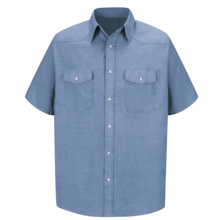 Men's Short Sleeve Western Shirt, Cotton/Polyester, Button Fronts, 2 Pocket(s), Light Blue, 3XL MPN:SC24LB SSL3XL