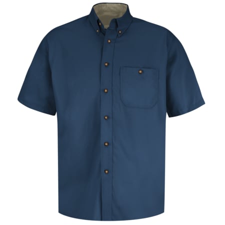 Men's Short Sleeve Dress Shirt, Cotton, Button Fronts, 1 Pocket(s), Navy/Stone, M MPN:SC64NV SS M