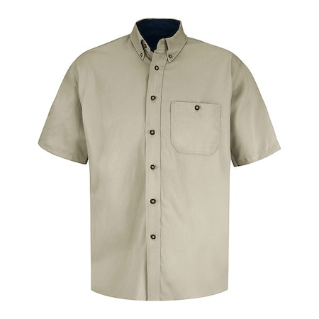 Men's Short Sleeve Dress Shirt, Cotton, Button Fronts, 1 Pocket(s), Stone/Navy, 3XL MPN:SC64ST SS 3XL