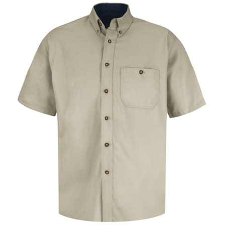 Men's Short Sleeve Dress Shirt, Cotton, Button Fronts, 1 Pocket(s), Stone/Navy, L MPN:SC64ST SS L