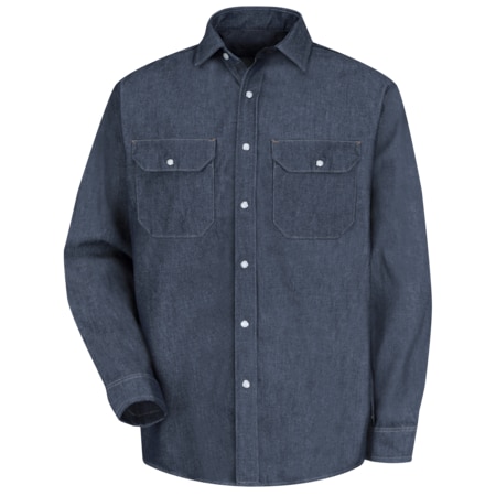 Men's Long Sleeve Denim Work Shirt, Cotton, Button Fronts, 2 Pocket(s), Dark Navy, M MPN:SD78DN LN M