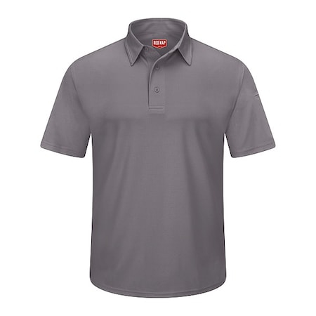 Men's Short Sleeve Polo, Polyester, Button, 2 Pocket(s), Gray, L MPN:SK90GY SS L