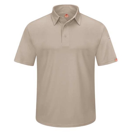 Men's Short Sleeve Polo, Polyester, Button, 2 Pocket(s), Tan, L MPN:SK90TN SS L