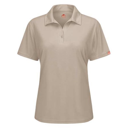 Women's Short Sleeve Polo, Polyester, Button, 0 Pocket(s), Tan, S MPN:SK91TN SS S