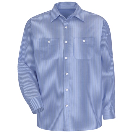 Long Sleeve Striped Work Shirt, 65% Polyester / 35% Cotton, Button Front, Blue/White, 4XL MPN:SP10BW LN 4XL