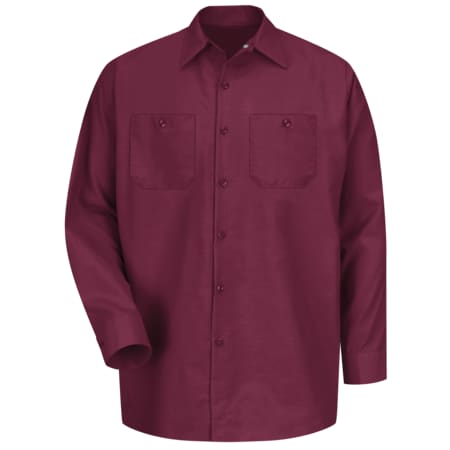 Men's Long Sleeve Industrial Work Shirt, Cotton/Polyester, Button Fronts, 2 Pocket(s), Burgundy, M MPN:SP14BY RG M