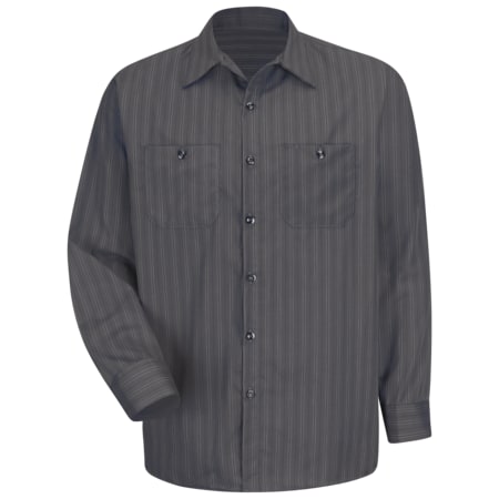 Long Sleeve Striped Work Shirt, 65% Polyester/35% Cotton, Button Fronts, Gray/Black, M MPN:SP10GI RG M