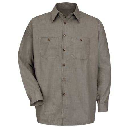 Men's Long Sleeve Microcheck Uniform Shirt, 65% Polyester/35% Cotton, Button Fronts, Khaki/Black MPN:SP10KB RG 6XL