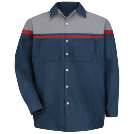 Men's Mens Automotive Shirt, 65% Polyester/35% Cotton, Button Fronts, Navy/Gray, 3XL MPN:SP14AC RG 3XL