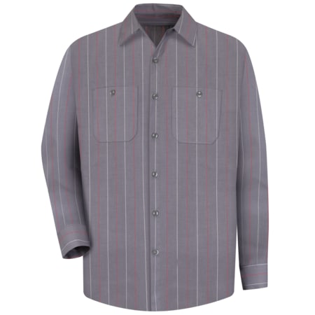 Men's Long Sleeve Industrial Stripe Work Shirt, Cotton/Polyester, Button Fronts, 2 Pocket(s), L MPN:SP14CR LN L