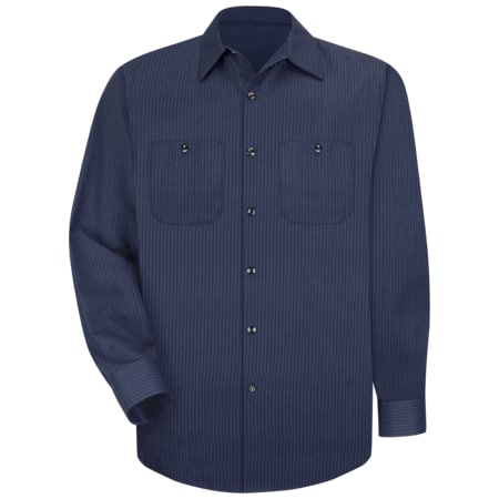 Men's Long Sleeve Durastripe Work Shirt, 65% Polyester/35% Cotton, Navy, 2XL MPN:SP14NL RG XXL