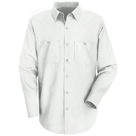 Long Sleeve Striped Work Shirt, 65% Polyester/35% Cotton, Button Fronts, White/Green, M MPN:SP10GW LN M