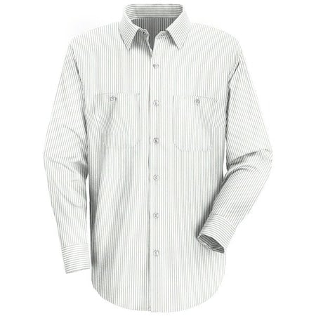 Long Sleeve Striped Work Shirt, 65% Polyester/35% Cotton, Button Fronts, White/Green, XL MPN:SP10GW RG XL