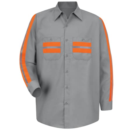 Men's Long Sleeve Enhanced Visibility Shirt, 65% Polyester/35% Cotton, Button Fronts, Gray, 3XL MPN:SP14WM LN 3XL