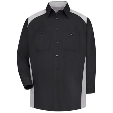 Men's Long Sleeve Motorsports Shirt, 65% Polyester/35% Cotton, Button Fronts, Charcoal/Royal Blue MPN:SP18BG LN XL