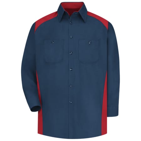 Men's Long Sleeve Motorsports Shirt, 65% Polyester/35% Cotton, Button Fronts, Navy/Red, L MPN:SP18RN LN L