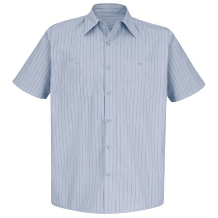 Men's Short Sleeve Striped Work Shirt, 65% Polyester/35% Cotton, Button Fronts, Light Blue/Navy, S MPN:SP20BB SS S