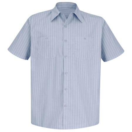 Men's Short Sleeve Striped Work Shirt, 65% Polyester/35% Cotton, Button Fronts, Light Blue/Navy, L MPN:SP20BB SSLL