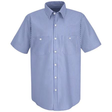 Men's Short Sleeve Striped Work Shirt, 65% Polyester/35% Cotton, Button Fronts, Blue/White, 4XL MPN:SP20BW SS 4XL